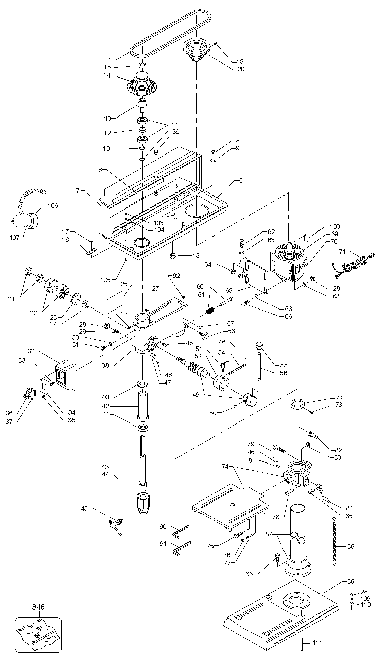 Default Diagram and Parts List for BT1300-BR Type 1 Black and Decker Boring Machine